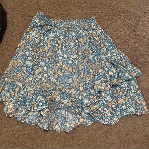 Rare Editions Asymmetrical Blue and Yellow Floral Skirt